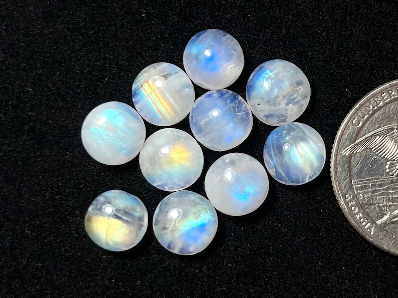 8mm 10pcs pack Rainbow Moonstone Round Cabochon Loose Gemstone For Making Jewelry and pendant image 1
