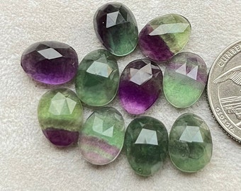 Top Green Purple Flourite Rosecut Slice - Top Quality  Rose Cut Flat Back Gemstone 10 Pieces Lot For Jewelry Making, Pendant, Ring