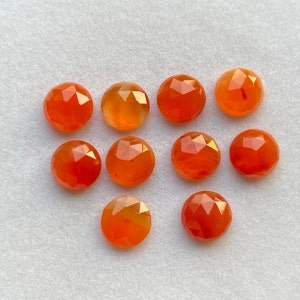Natural Carnelian 10mm Rose Cut Slice - Top Quality  Rose Cut Flat Back Gemstone 10 Pieces Lot For Jewelry Making, Pendant, Ring