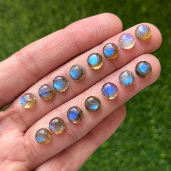 8 mm, paquet de 15 pièces, cabochon rond labradorite bleue, pierres précieuses en vrac pour la fabrication de bijoux et de pendentifs