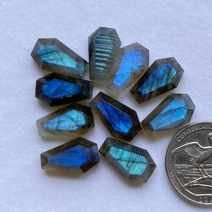 Blue Labradorite 10x16mm Step Cut Coffin, 5 pcs Pack,  Coffin Shape Labradorite ,Gemstone, Flatback Gemstones Used For Jewelry Making