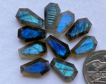 Blue Labradorite 10x16mm Step Cut Coffin, 5 pcs Pack,  Coffin Shape Labradorite ,Gemstone, Flatback Gemstones Used For Jewelry Making