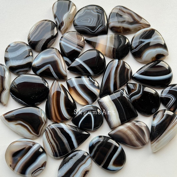 Top Quality Black Banded Onyx Wholesale Cabochon By Weight With Different Shapes And Sizes Used For Jewelry Making