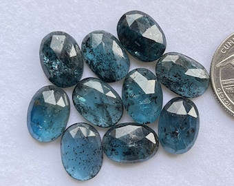 Ny blågrön mossa 10 x 14 mm oval kyanit rosenskuren - högsta kvalitet rosenskuren platt baksida ädelsten 10 stycken lot för smyckestillverkning,