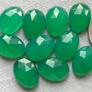 Selected Green Onyx 10x14mm Rose Cut Slice - Top Quality  Rose Cut Flat Back Gemstone 10 Pieces Lot For Jewelry Making, Pendant, Ring