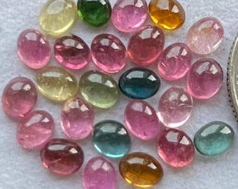 New 25 pcs Lot 4x5mm Oval Natural Multi Tourmaline Round Cabochon Loose Gemstone For Ring and Jewelry Making