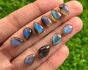 8x12mm Pear 10pcs pack Blue Labradorite Oval Cabochon Loose Gemstone For Making  Jewelry and pendant