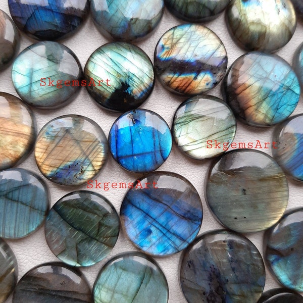 LABRADORITE ROUND Wholesale Lot AAA+ Blue and Multi Both Fire Round Cabochon Loose Gemstone For Jewelry Making