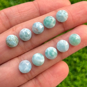 8mm Natural Larimar Rosecut Round 10 pcs pack ,Flatback Rosecut - Top Quality  Rose Cut Flat Back Gemstone 10 Pieces Lot For Jewelry Making,