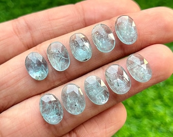 New 8x12mm Oval Shape Aqua Kyanite Rosecut - Top Quality  Rose Cut Flat Back Gemstone 10 Pieces Lot For Jewelry Making,