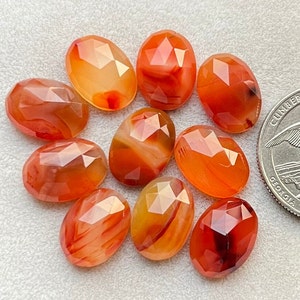 Natural Designer Carnelian 10x14mm Oval Rose Cut Slice - Top Quality  Rose Cut Flat Back Gemstone 10 Pieces Lot For Jewelry Making