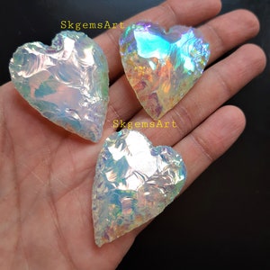 Angel Aura Titanium Coated Heart 1.5 Inch Long Heart, Home Decor, Metaphysical Titanium Coated Aura Crystal for Jewelry