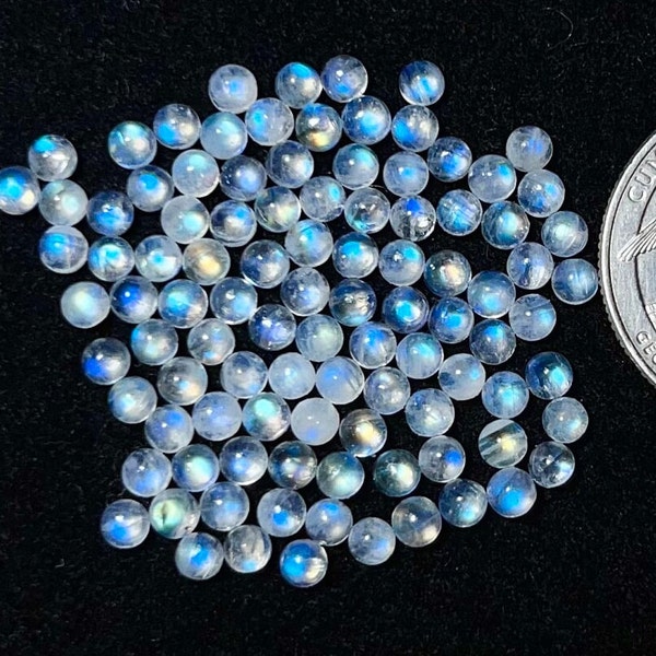 New 3mm 50pcs Lot AAA+ Quality Natural Rainbow Moonstone Cabochon Loose Gemstone For Making  Jewelry and pendant