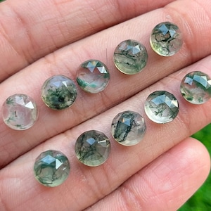 8mm Natural Moss Agate Rosecut Round ,Flatback Rosecut - Top Quality  Rose Cut Flat Back Gemstone 10 Pieces Lot For Jewelry Making,