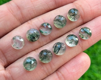 8mm Natural Moss Agate Rosecut Round ,Flatback Rosecut - Top Quality  Rose Cut Flat Back Gemstone 10 Pieces Lot For Jewelry Making,