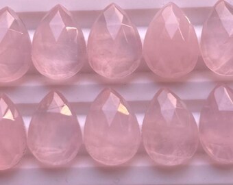 Selezionato 10 x 14 mm Quarzo rosa naturale taglio rosa - Pietra preziosa di quarzo rosa taglio rosa a fondo piatto di alta qualità, lotto da 10 pezzi per la creazione di gioielli