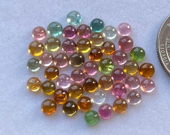 Top Natural Tourmaline 25 pcs pack 4mm Round Cabochon Loose Gemstone For Ring and Jewelry Making