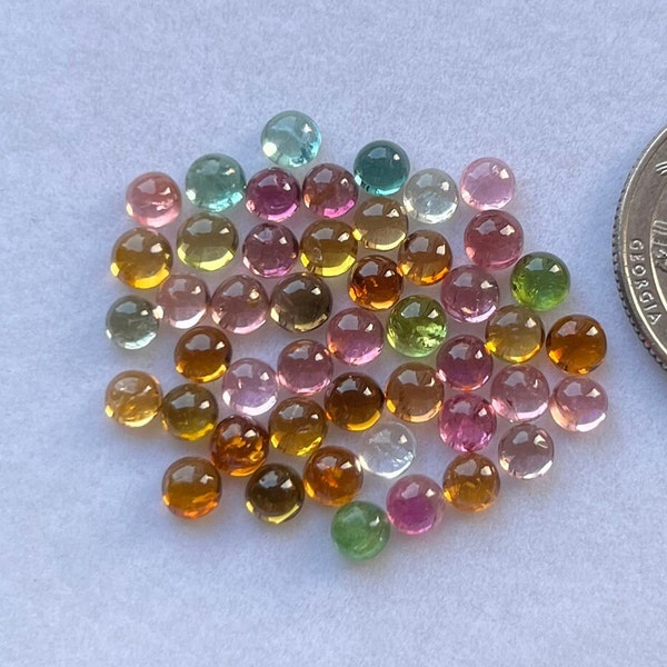 Top Natürliche Turmalin 25 Stück Packung 4mm Runde Cabochon Lose Edelstein für Ring- und Schmuckherstellung