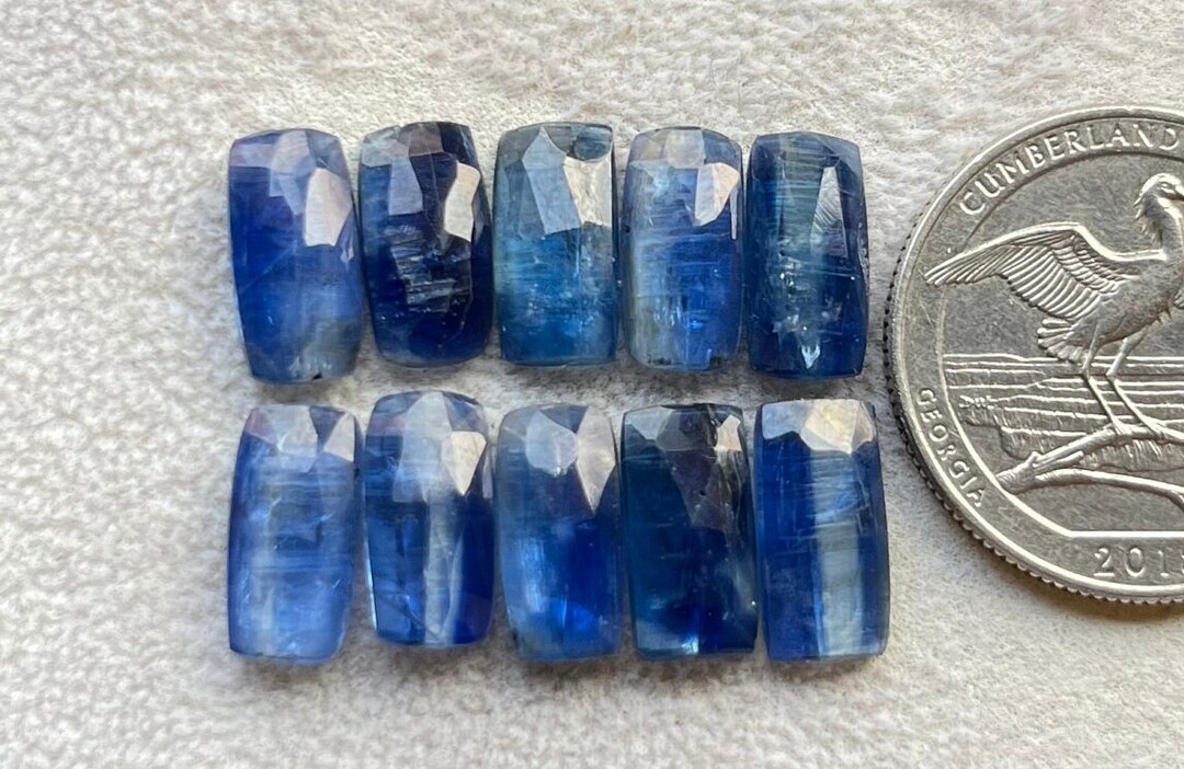 Silver Blue Kyanite Oval Beads. Natural Gemstone Beads. Rustic DIY