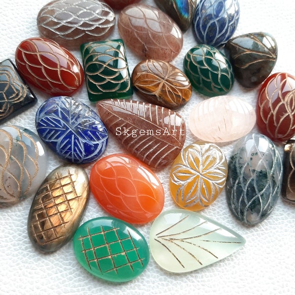 Natural Mix Gemstone Carving  Cabochon By Weight With Different Shapes And Sizes Used For Jewelry Making