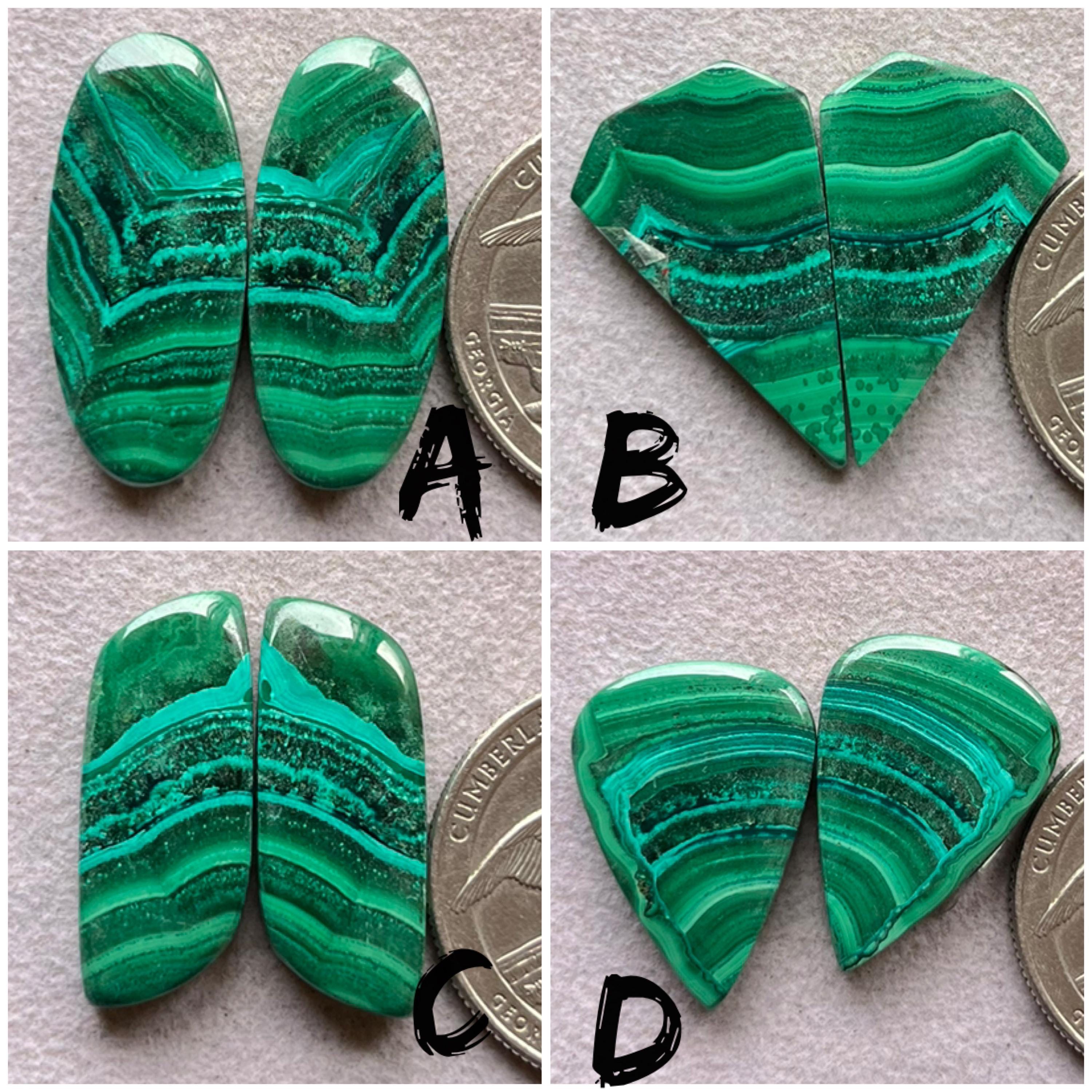 New Malachite Earrings Pair Cabochon, Loose Gemstone For Making Jewellery, Earrings