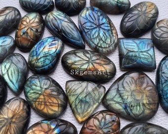 CARVING LABRADORITE Wholesale Lot AAA+ Blue and Multi Both Fire Labradorite Cabochon Loose Gemstone For Jewelry Making