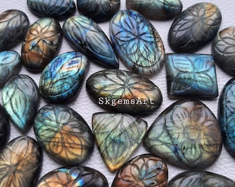 CARVING LABRADORITE Wholesale Lot AAA+ Blue and Multi Both Fire Labradorite Cabochon Loose Gemstone For Jewelry Making