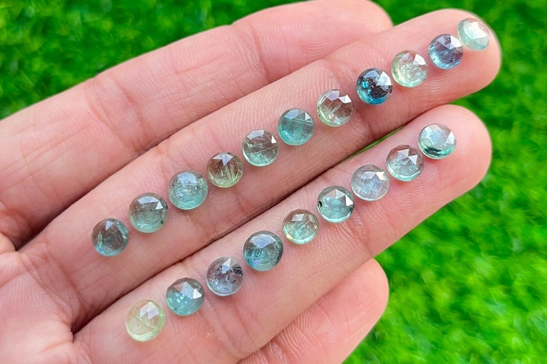 20 pcs Pack 6mm Mint Kyanite Rosecut Top Quality Rose Cut Flat Back Gemstone 20 Pieces Lot For Jewelry Making, image 1