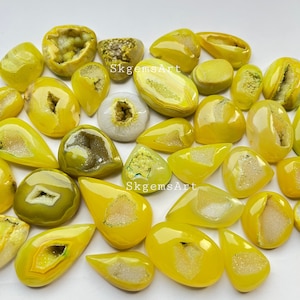 Cabochão Drusa de janela AMARELA Lote de atacado, para fabricação de joias Drusa de janela branca a preço de banana Pingente de janela branca