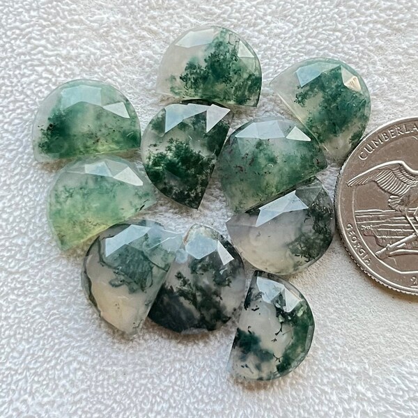 Selected 10x14mm 10 pcs D Shape MOSS AGATE Rose Cut Slice - Top Quality  Flat Back Gemstone 10 Pieces Lot For Jewelry Making, Pendant, Ring