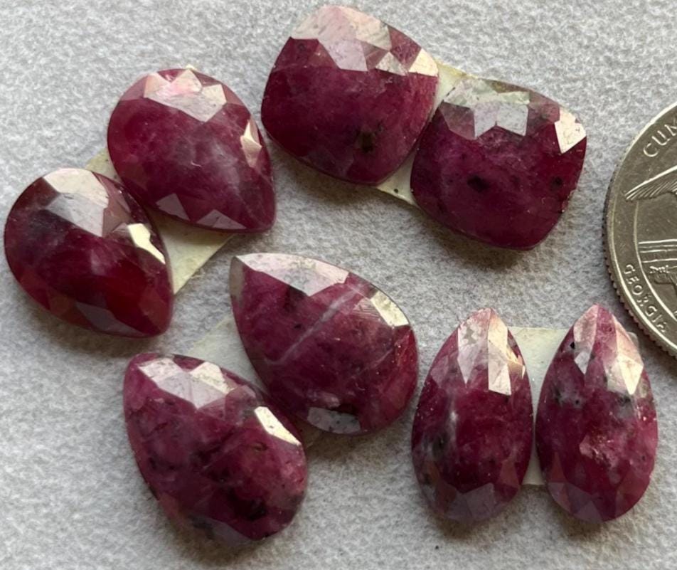 4 Pair Lot Natural Ruby Rosecut Very cheap price, Matched Pair Used For Jewelry Making