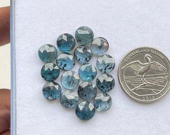 10 pcs Pack 8mm Round ,Teal Kyanite Rosecut - Top Quality  Rose Cut Flat Back Gemstone 10 Pieces Lot For Jewelry Making,