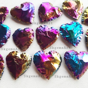 Angel Aura Titanium Coated Heart , Rainbow Coated, Metaphysical Titanium Coated Aura Crystal for Jewelry