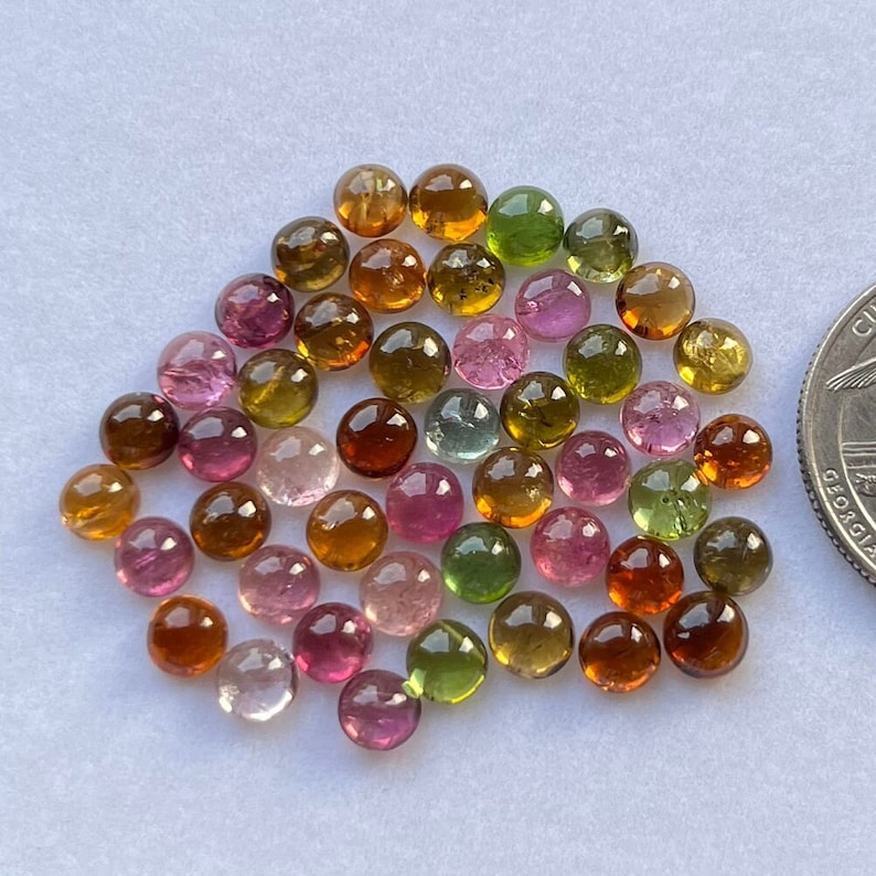 Top Natural Tourmaline 25 pcs pack 5mm Round Cabochon Loose Gemstone For Ring and Jewelry Making image 1