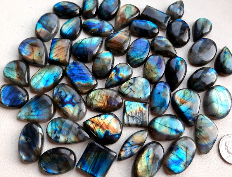 Lotto all'ingrosso AAA Blu e Multi Entrambi i fuochi Labradorite Cabochon Pietra preziosa sciolta per la creazione di gioielli immagine 3