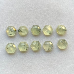 8mm Hexagon Prehnite Rosecut - Top Quality RoseCut Flat Back Gemstone 10 Pieces Lot For Jewelry Making, Pendant, Ring