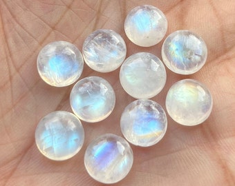 New 10mm 10pcs Lot AAA+ Quality Natural Rainbow Moonstone Cabochon Loose Gemstone For Making  Jewelry and pendant