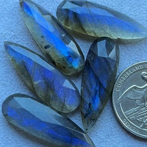 Selected 5 pcs Lot Blue Labradorite 10x30mm Pear Shape,Rose Cut Gemstone, Flatback Rose Cut Gemstones Used For Jewelry Making