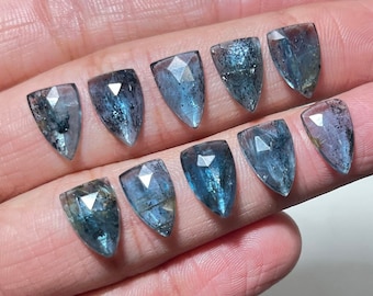 Ny 8 x 12 mm sköldformad kricka mosskyanit rosenskuren - högsta kvalitet rosenskuren platt baksida ädelsten 10 stycken lot för smyckestillverkning,