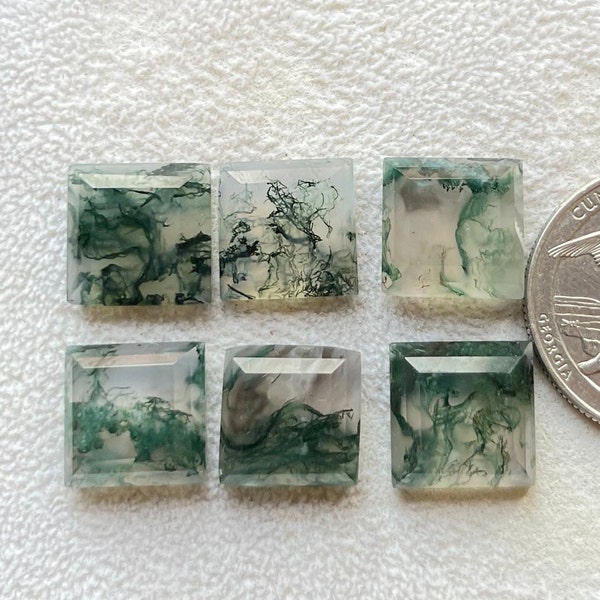 Selected 12mm Step Cut MOSS AGATE cushion - Top Quality Moss Agate Gemstone 5 Pieces Lot For Jewelry Making, Pendant, Ring