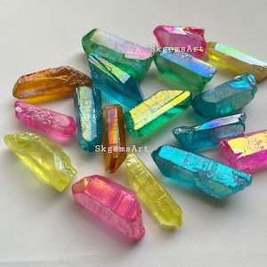 1-2 inch Aura Quartz pencil- Titanium Aura Quartz Crystal - Titanium Rainbow Aura Crystal Flame Aura - healing crystals and stone - Gemstone