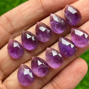 10 pcs 10x14mm Pear Natural Amethyst Rosecut Loose Gemstone For Making Jewelry