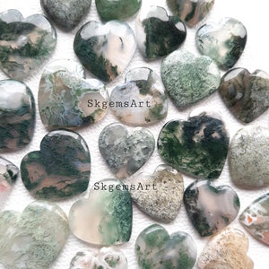 MOSS AGATE Heart Shape Cabochon Wholesale Lot By Weight With Different Shapes And Sizes Used For Jewelry Making