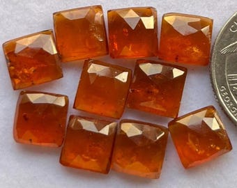 New 10 pcs Pack 8mm Cushion , Orange Kyanite Rosecut - Top Quality  Rose Cut Flat Back Gemstone 10 Pieces Lot For Jewelry Making,