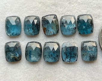 8 x 10 mm kudde 10 st. förpackning naturlig blågrön mosskyanit rosenskuren - högsta kvalitet rosenskuren platt baksida ädelsten 10 stycken lot för smyckestillverkning,