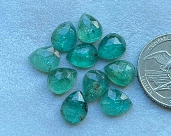 Nueva cianita color esmeralda de 8 x 10 mm con forma de pera y corte rosa - Lote de 10 piezas de gemas planas con corte rosa de alta calidad para la fabricación de joyas.