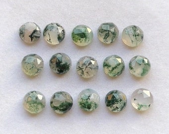 15 pcs Pack, 10mm Rosecut Moss Agate Round, Rose Cut Gemstone, Flatback Rose Cut Gemstones Used For Jewelry Making