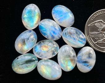 Cabochon ovale en pierre de lune arc-en-ciel de 10 x 14 mm, pierres précieuses en vrac pour la fabrication de bijoux et de pendentifs
