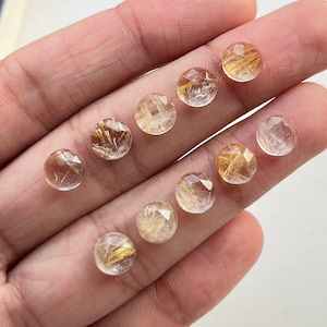 8mm Golden Rutile Round 10 pcs pack ,Flatback Rosecut - Top Quality  Rose Cut Flat Back Gemstone 10 Pieces Lot For Jewelry Making,