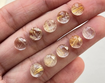 8mm Golden Rutile Round 10 pcs pack ,Flatback Rosecut - Top Quality  Rose Cut Flat Back Gemstone 10 Pieces Lot For Jewelry Making,